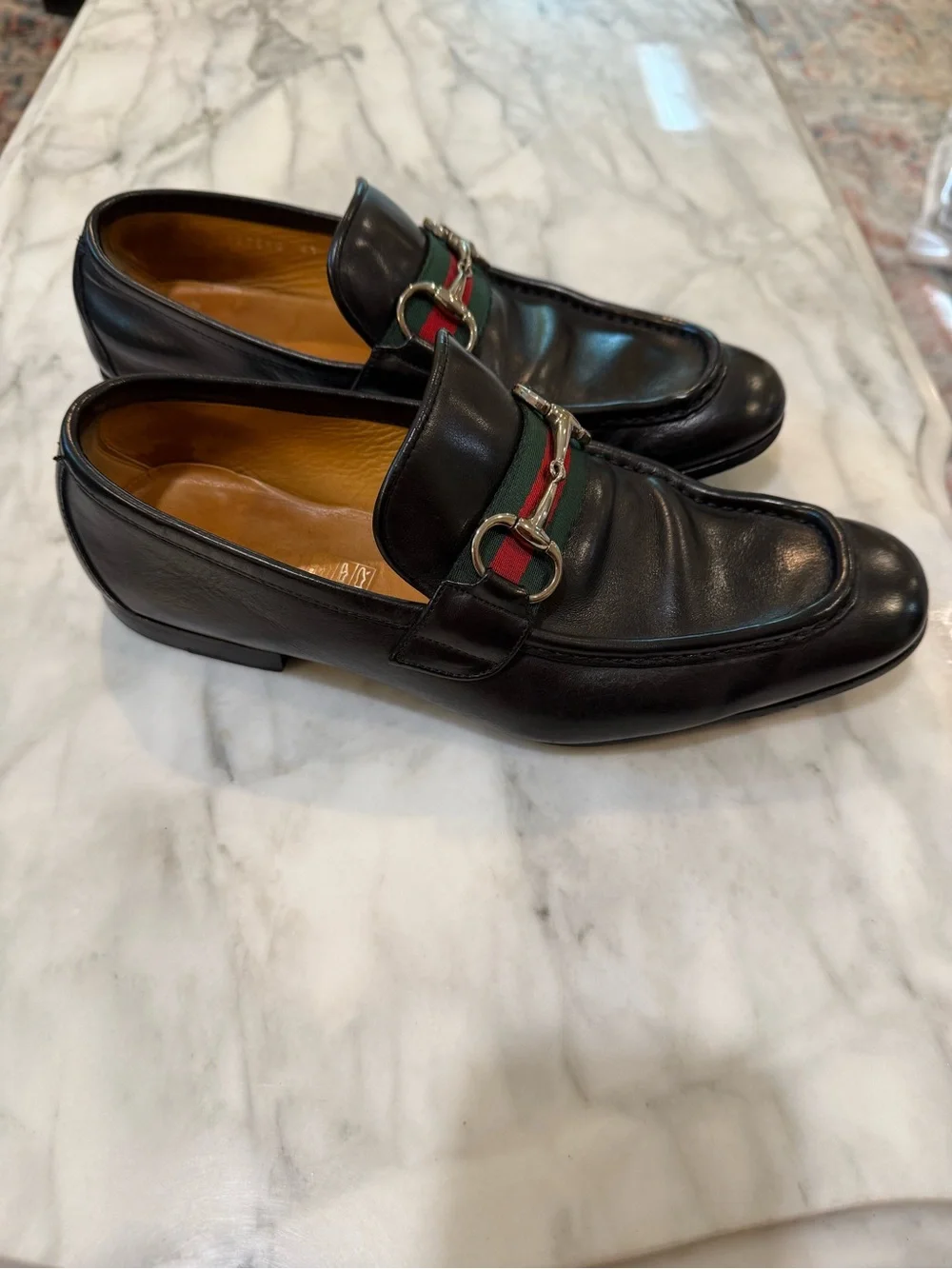 Vintage Gucci Horsebit Loafers Black Leather Web Stripe Mens 41 Italy